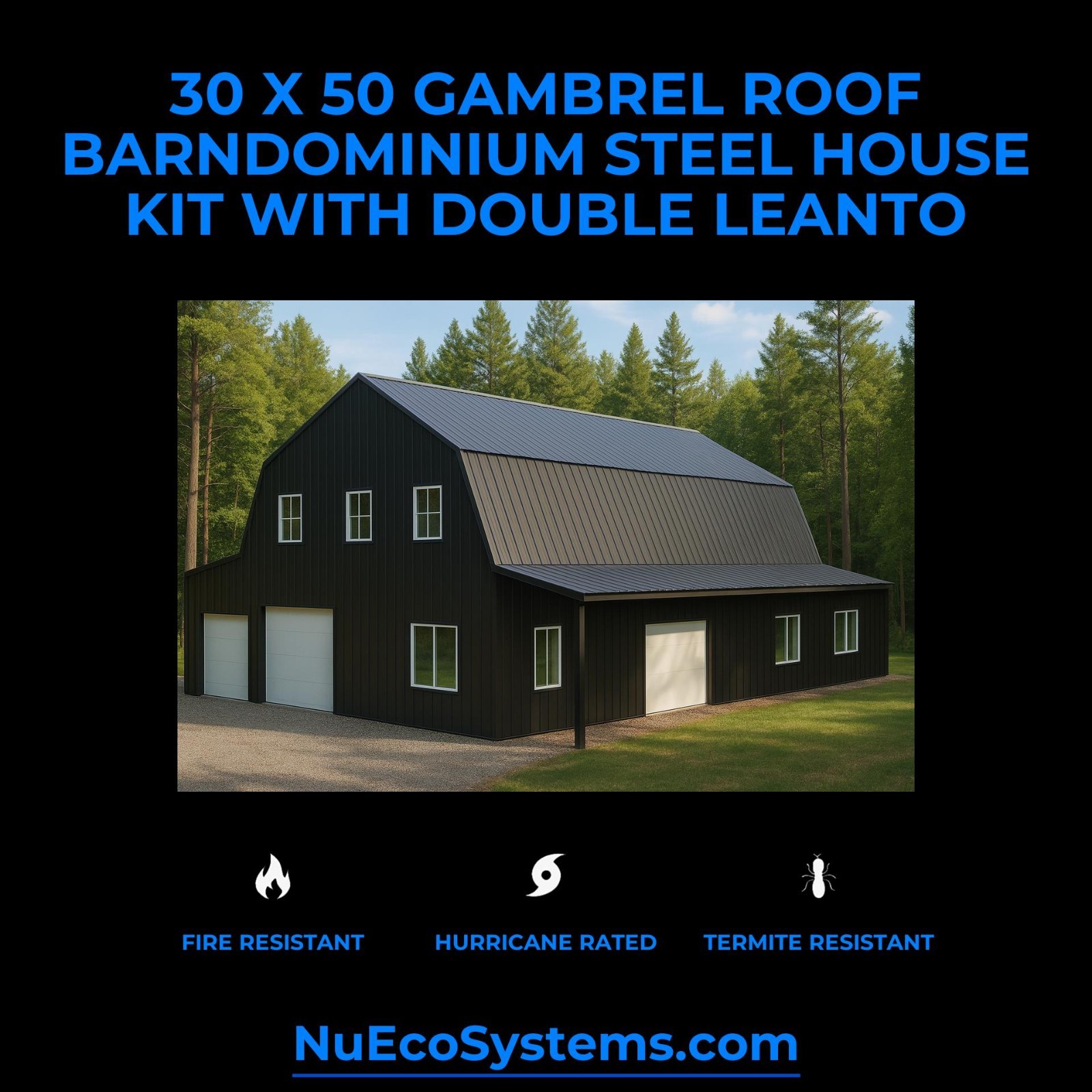 Easy and Affordable to Build 15 x 20 Gambrel Roof Cabin Kit, Made from Hurricane