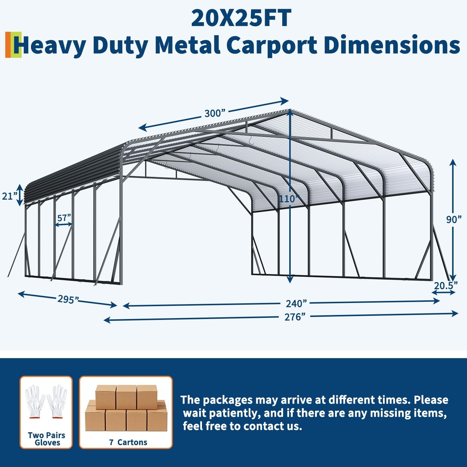 20′ x 25′ Carport Outdoor Heavy Duty Metal Galvanized Steel Car Shelter Garage