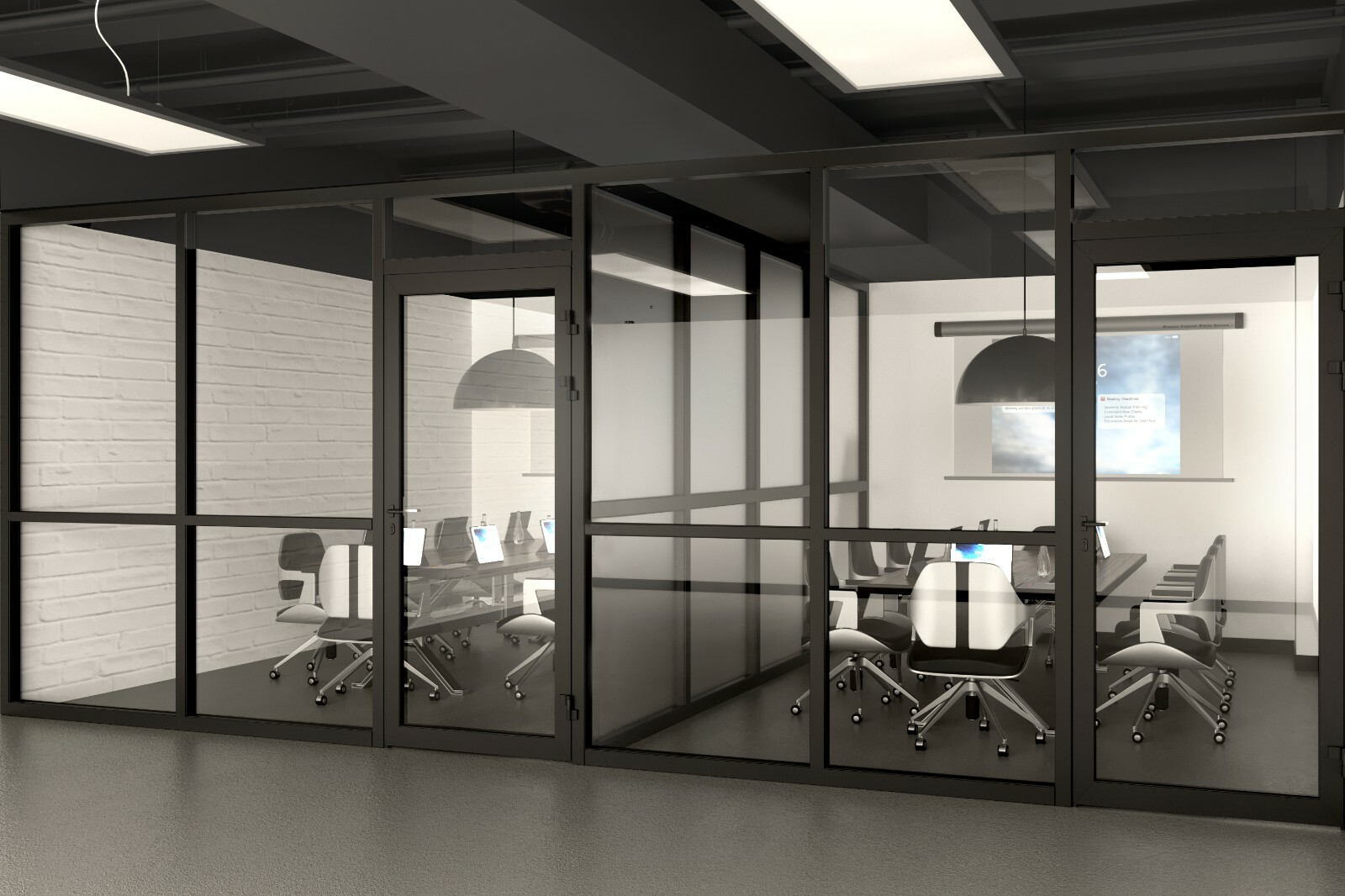 CGP Office Partitions, Frosted Glass Aluminum Wall 11’x9′ w/Door, Clear Anodized