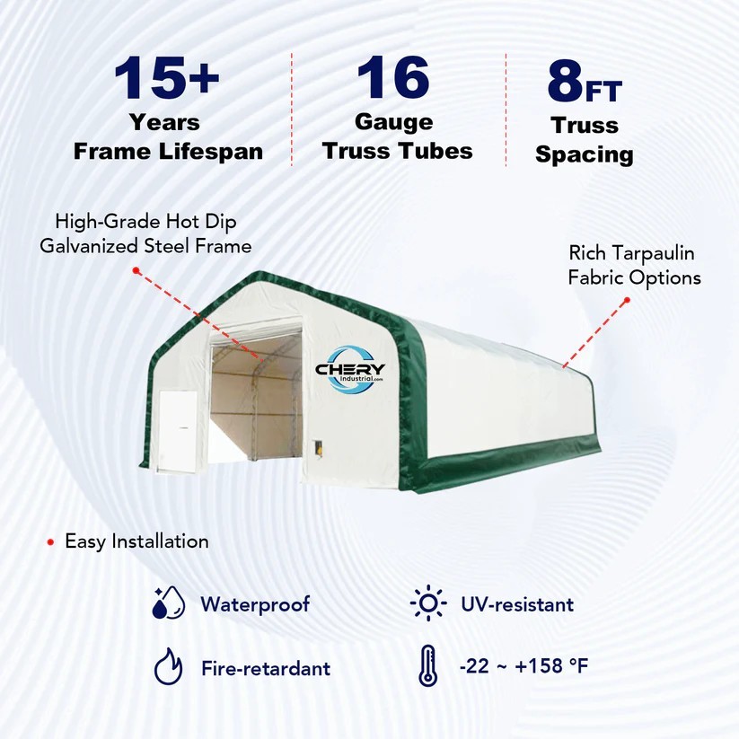 W40’xL80’xH23′ Double Truss Storage Shelter 22OZ PVC Canvas Building Shelter
