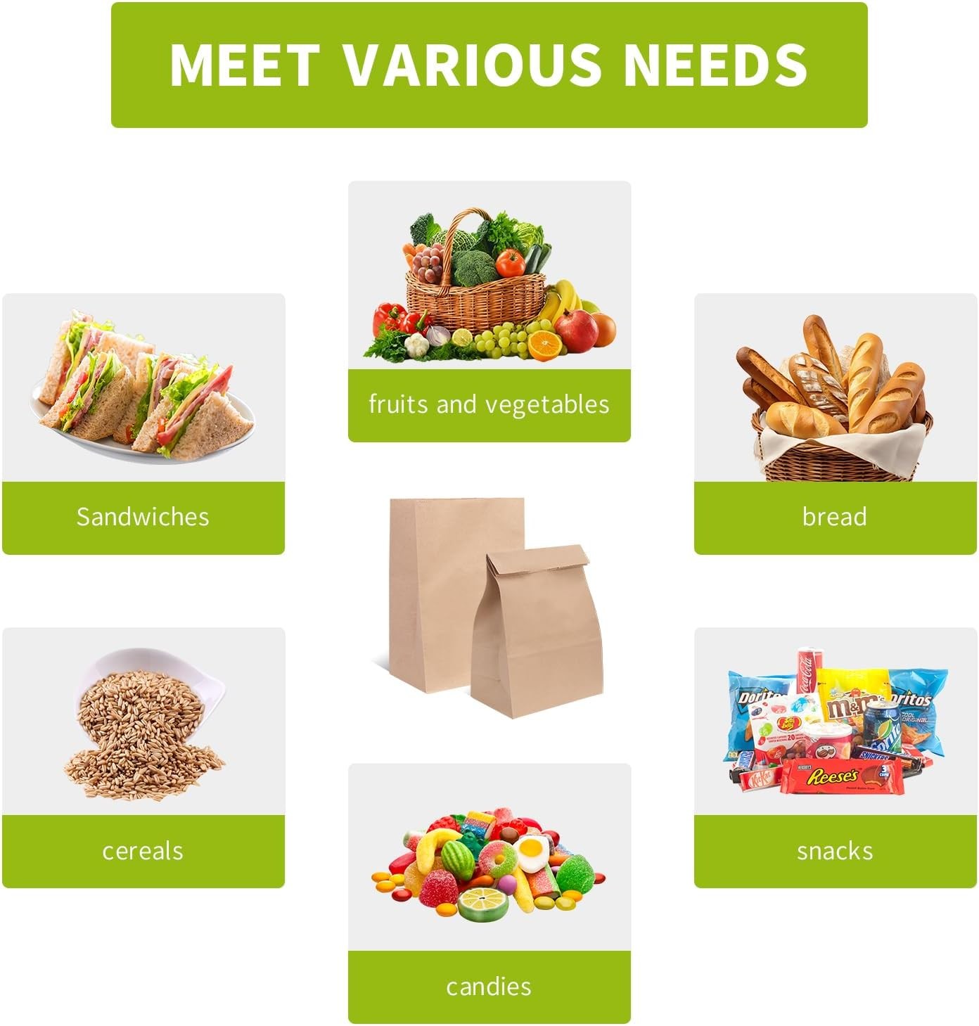 50 Pcs 12 Lb 13 x 7 x 4.5″ Brown Paper Lunch Bags Large Durable Paper Bags Bulk