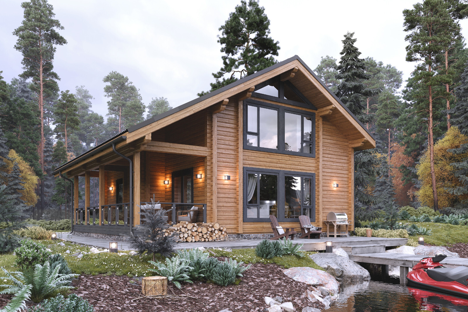 PREFAB LOG CABIN HOME KIT NATURAL WOOD 2045 ft² / 190 m² – DISCOUNT CARD 3% off
