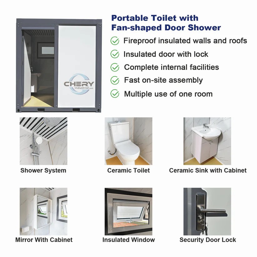 Bastone Prebuild Full Bath Unit w Toilet, Shower, Sink 37 sqft Outdoor Bathroom