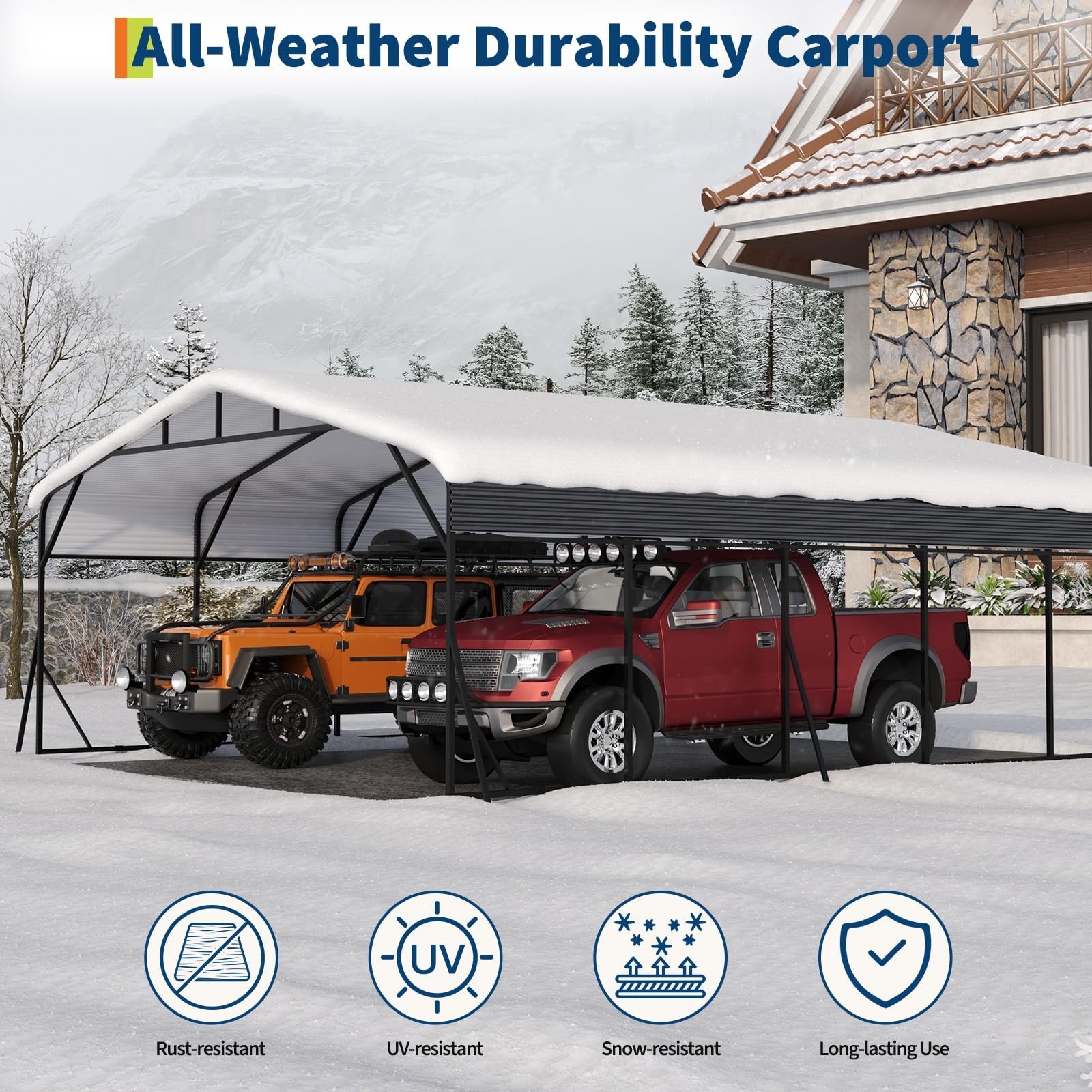 20′ x 25′ Carport Outdoor Heavy Duty Metal Galvanized Steel Car Shelter Garage