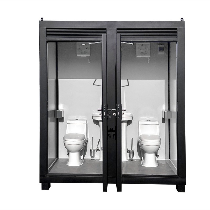 Two-Person Dual Portable Restroom Mobile Toilet Cabin w/ Sink & Toilet Outdoor