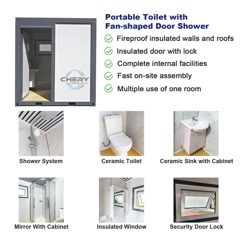 Portable Restroom Bathroom Mobile Toilet w/Shower Upgrade Acrylic Fanshaped Door