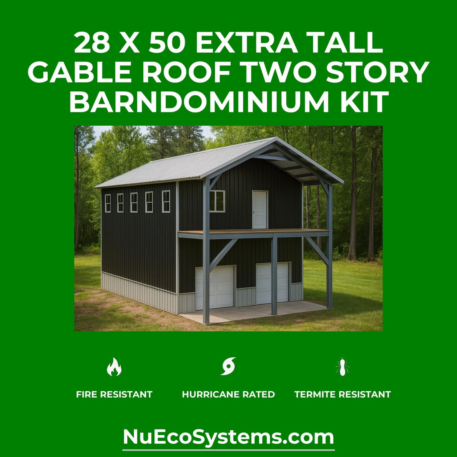 Fire & Hurricane Resistant Barndominium Home Kit with Covered Porches