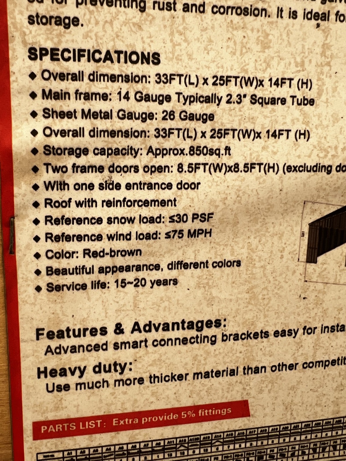33′ x 25′ x 14′ Metal 14 Gauge Metal Frame Garage Storage Shed Barn