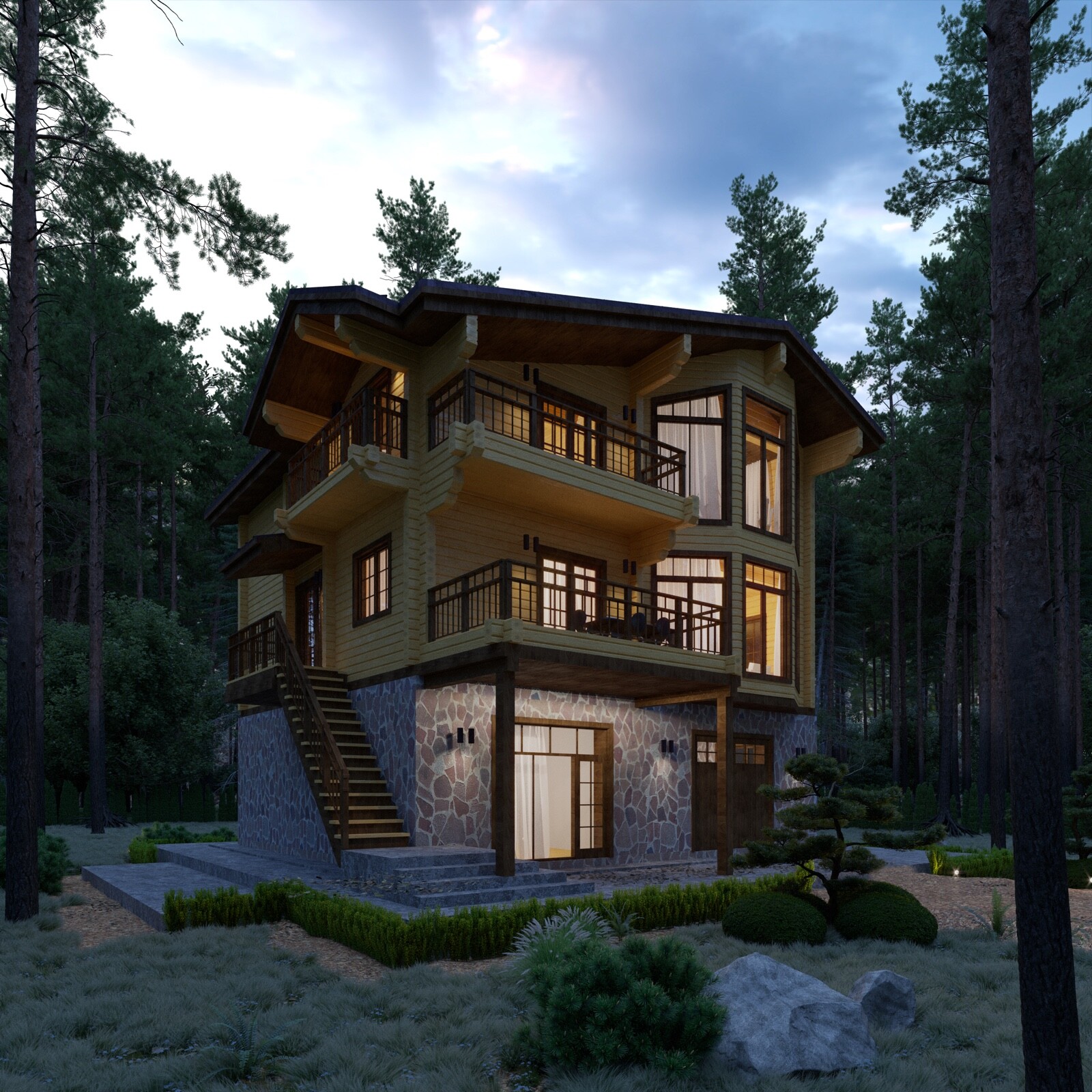 MODERN LOG HOUSE KIT #LH-190 ECO FRIENDLY WOOD PREFAB DIY BUILDING CABIN HOME