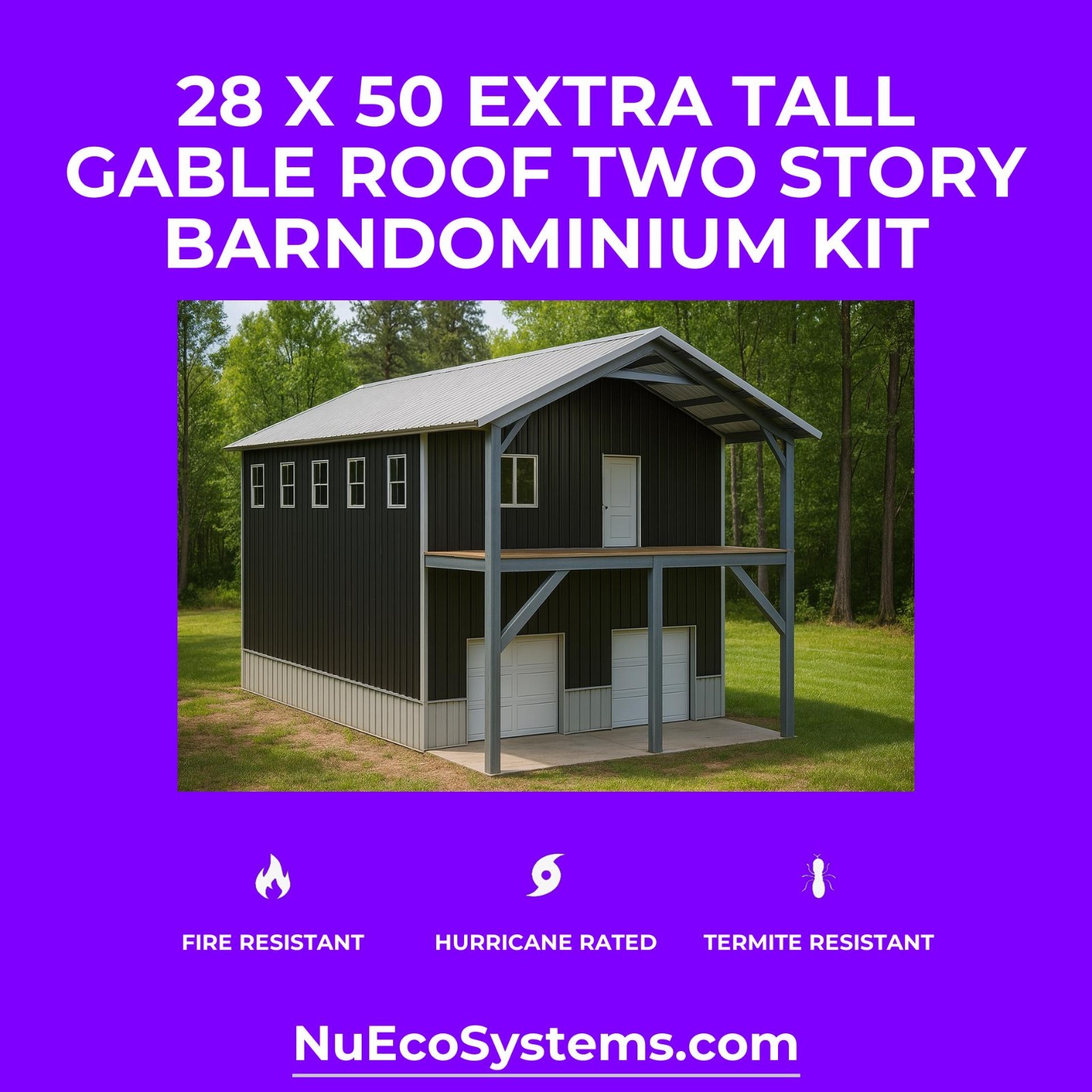 Steel Framed Barn Style Barndominium Kit with Huge 2nd Story Loft Mezzanine