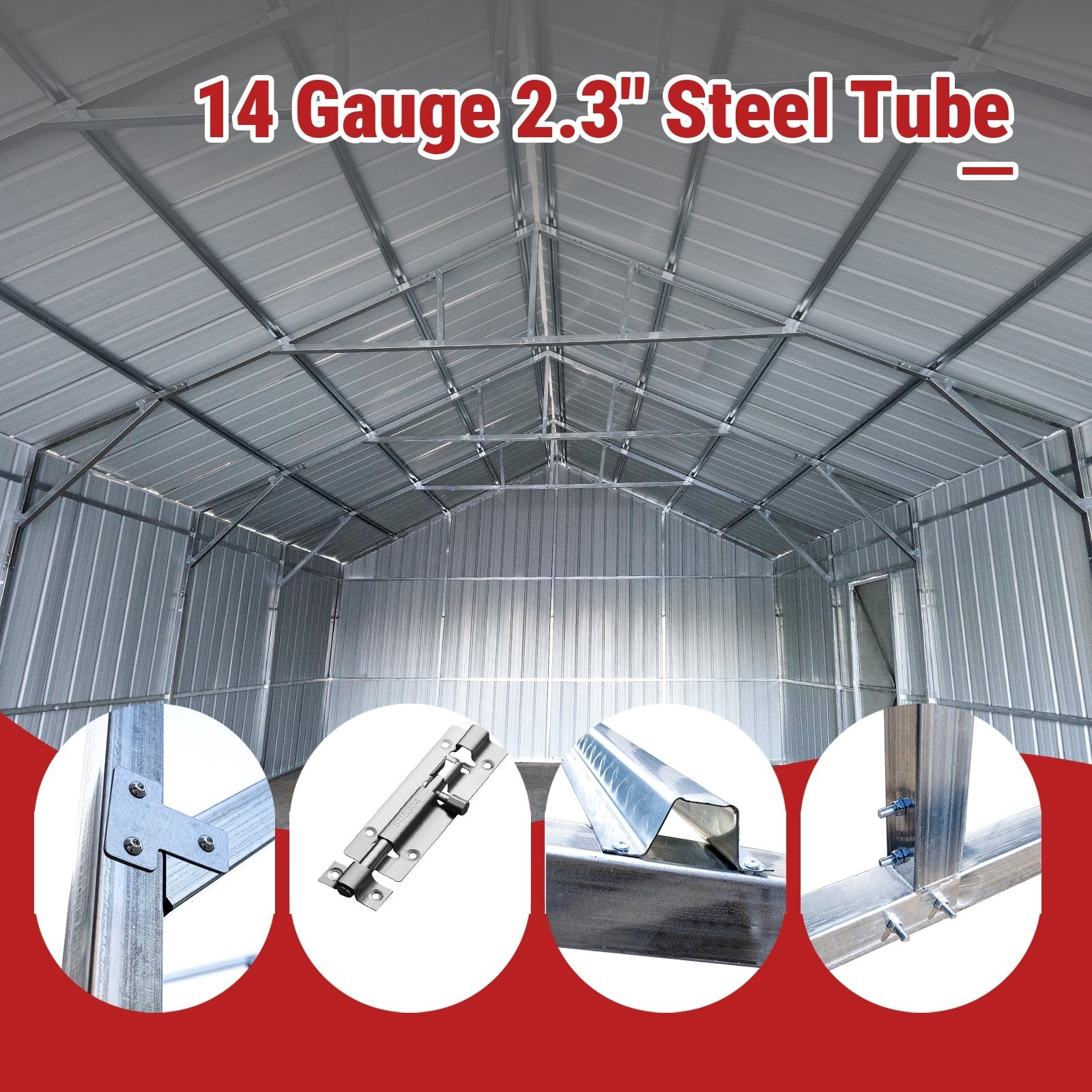 46x25x15FT Outdoor Heavy-Duty Metal Garage Barn Shed Reinforced Steel Carport