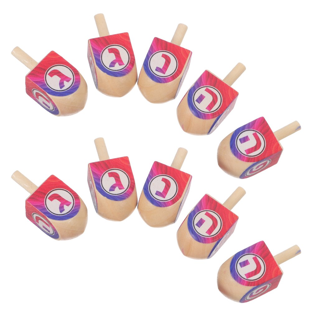 10pcs Hanukkah Wooden Dreidels: Traditional Spinning Tops for Jewish Holiday