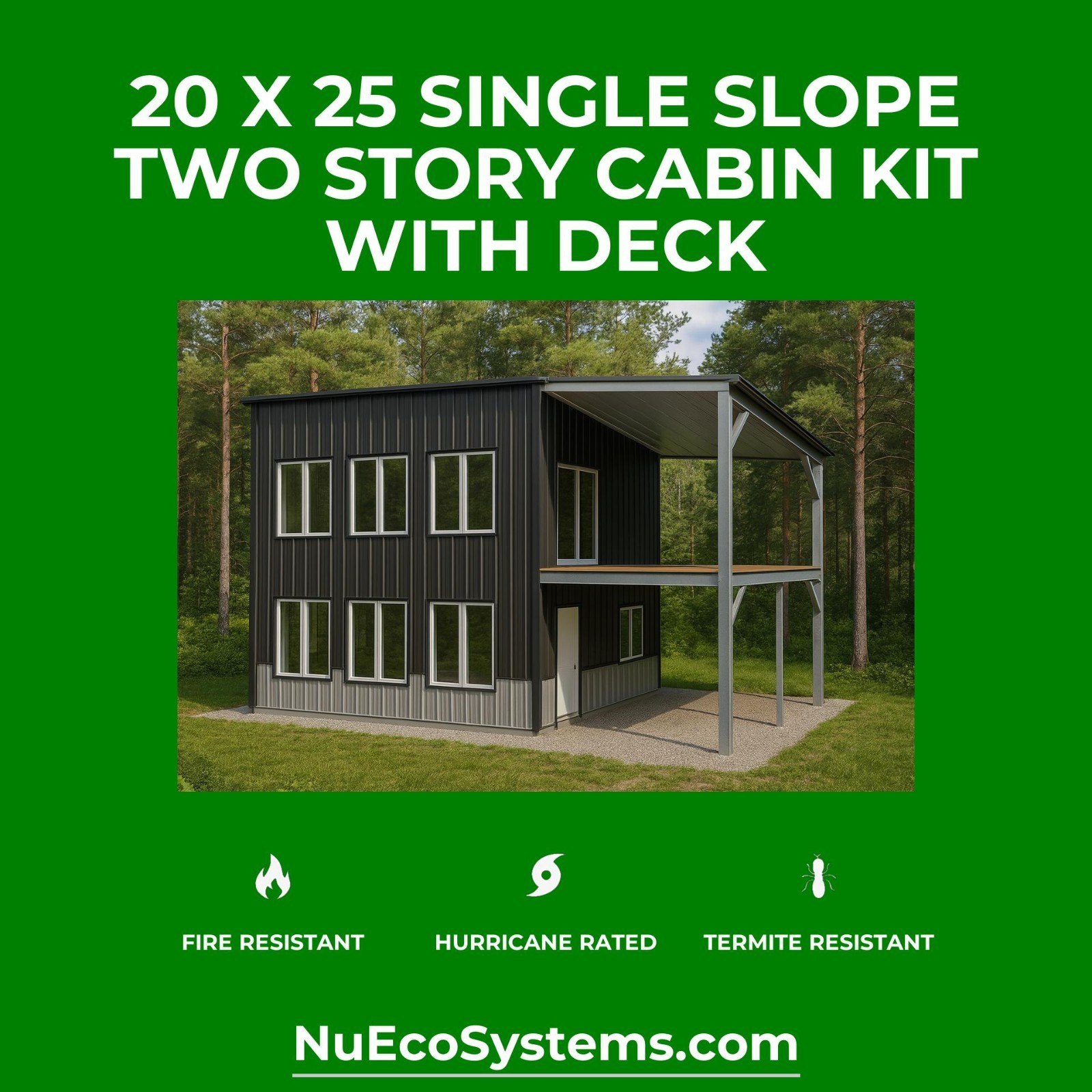 U.S. Made 20 x 30 Galvanized Steel On & Off Grid Cabin Kit Covered Patio