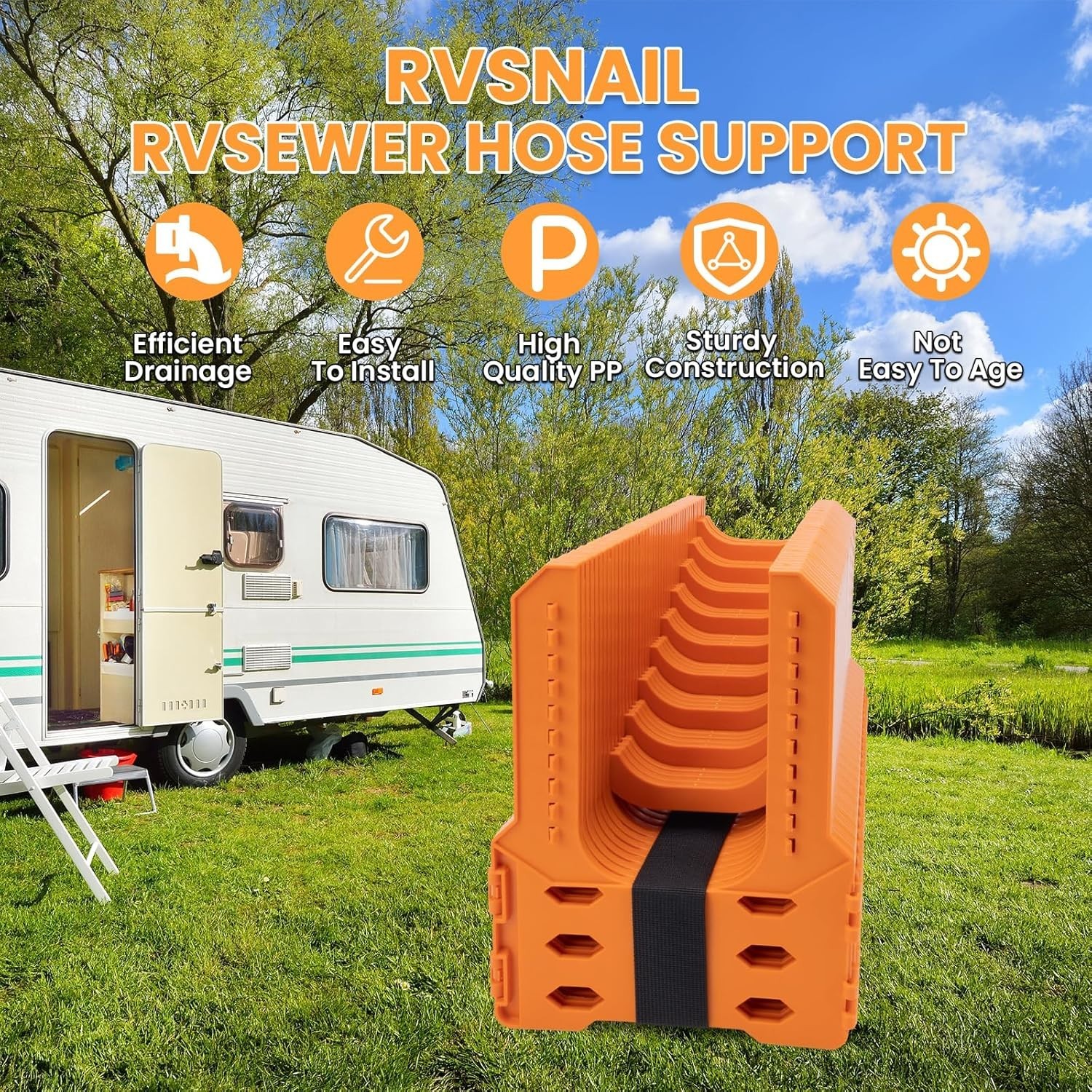 RV Sewer Hose Support 20FT, Adjustable Height, RV Sewer Support with Secure Rubb