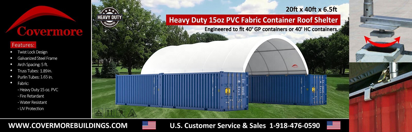20’x40′ (15 oz PVC) Upgraded Shipping CONTAINER MOUNTED shelter Fabric canvas