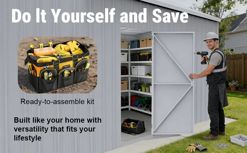 12′ x 20′ Heavy Duty Metal Storage Shed Steel Building w/ Side Door White