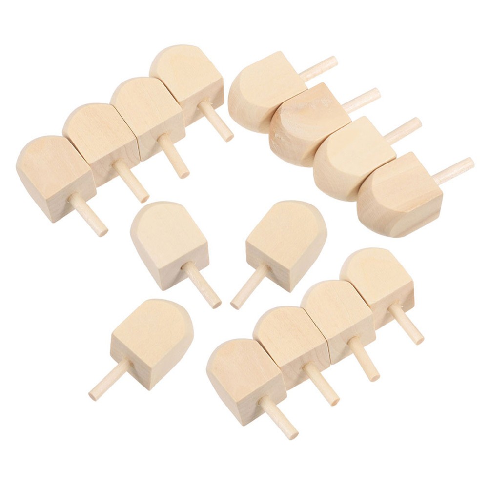 15Pcs Light Yellow Wooden Dreidels for Party Creative DIY Reusable Wood Toys