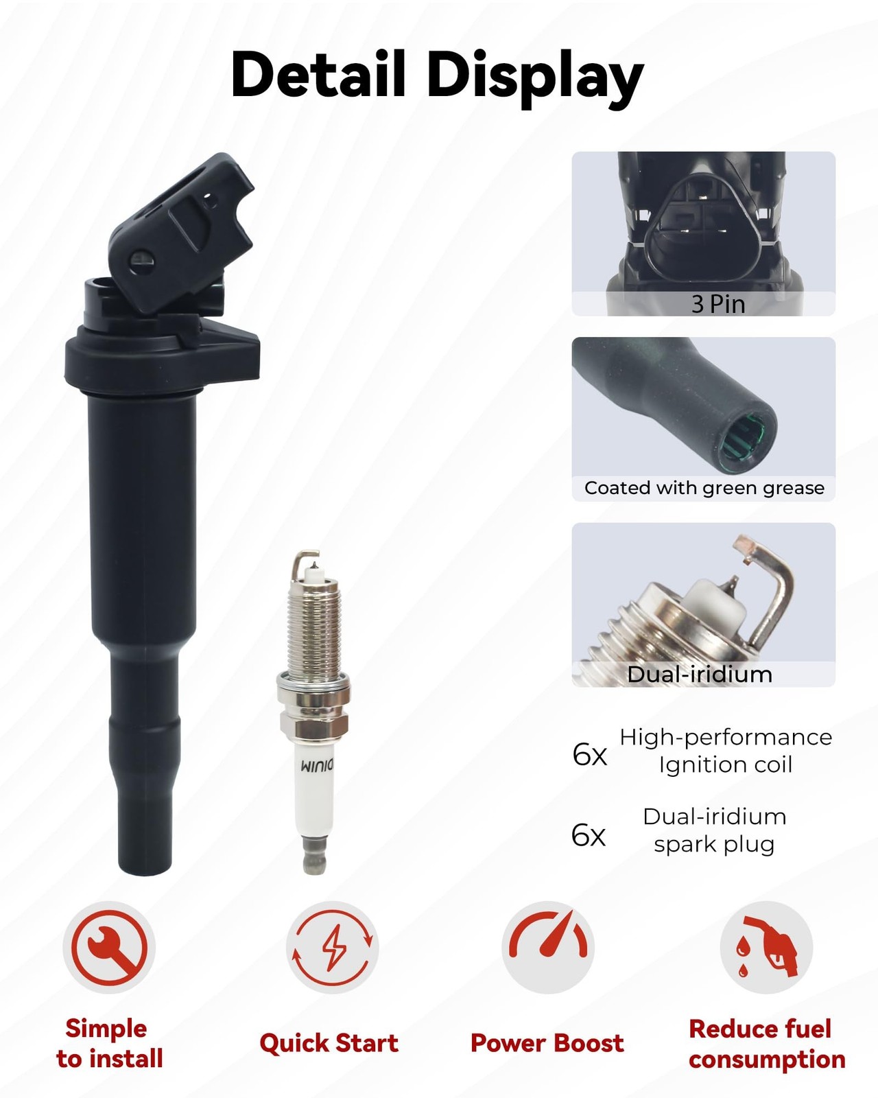 Ignition Coil UF592 and Double Iridium Platinum Spark Plug 1028 Fit For BMW 1…