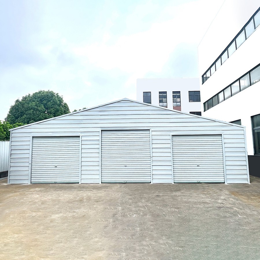 39x39x15 Metal Barn Garage Steel Building Workshop with 3 Doors Galvanized White