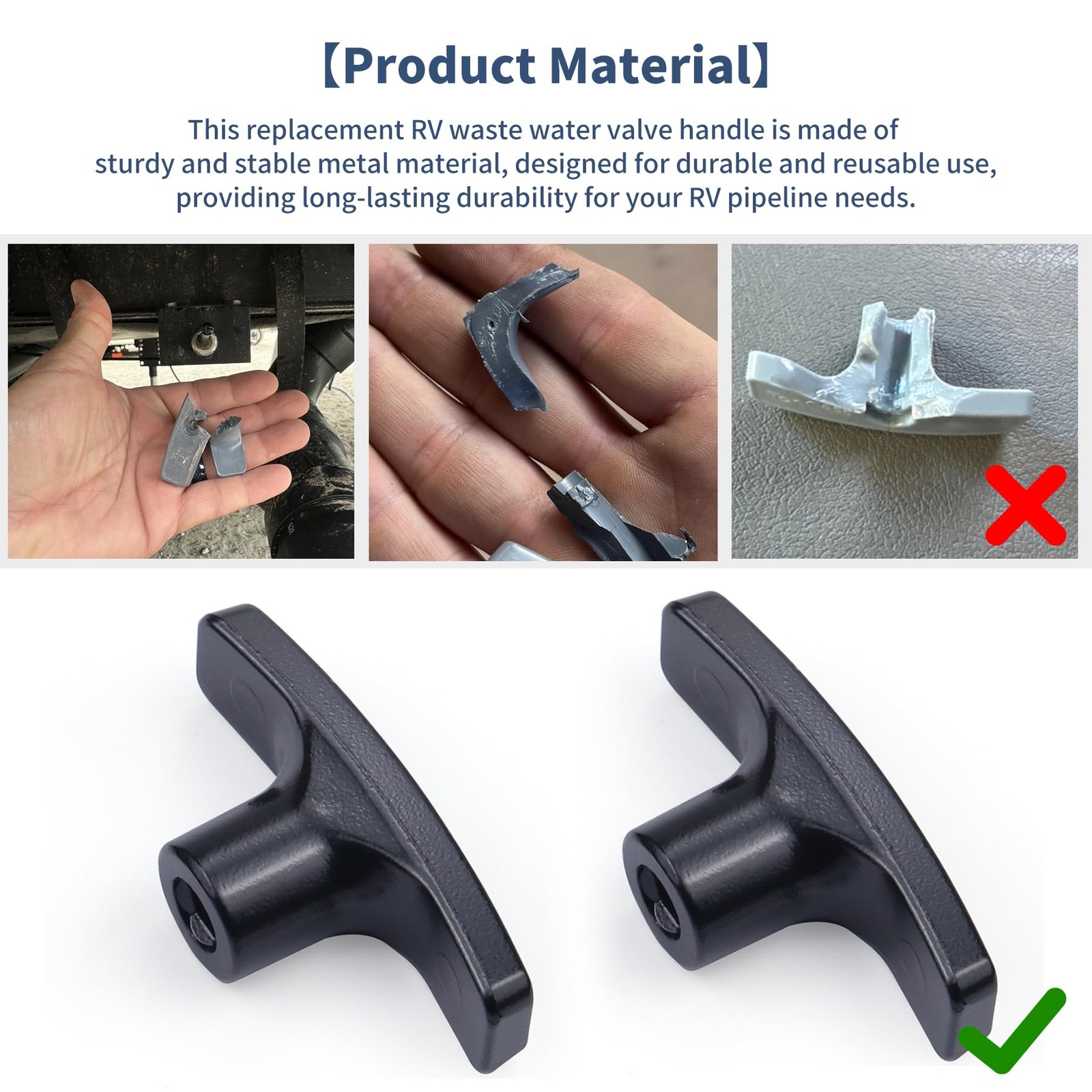 Bolaxin 2 PCS Metal RV Waste Valve Handle Kits, with 4 Nuts 2 Screws 2 Black