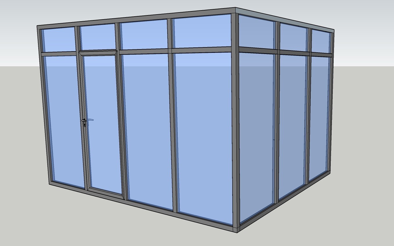 CGP Glass Aluminum 2Wall Office Partition System w/Door 15’x6’x9′ Clear Anodized