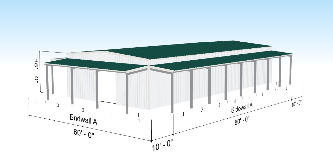 40×80 Steel Building DuroFORM Metal Shop with lean to’s
