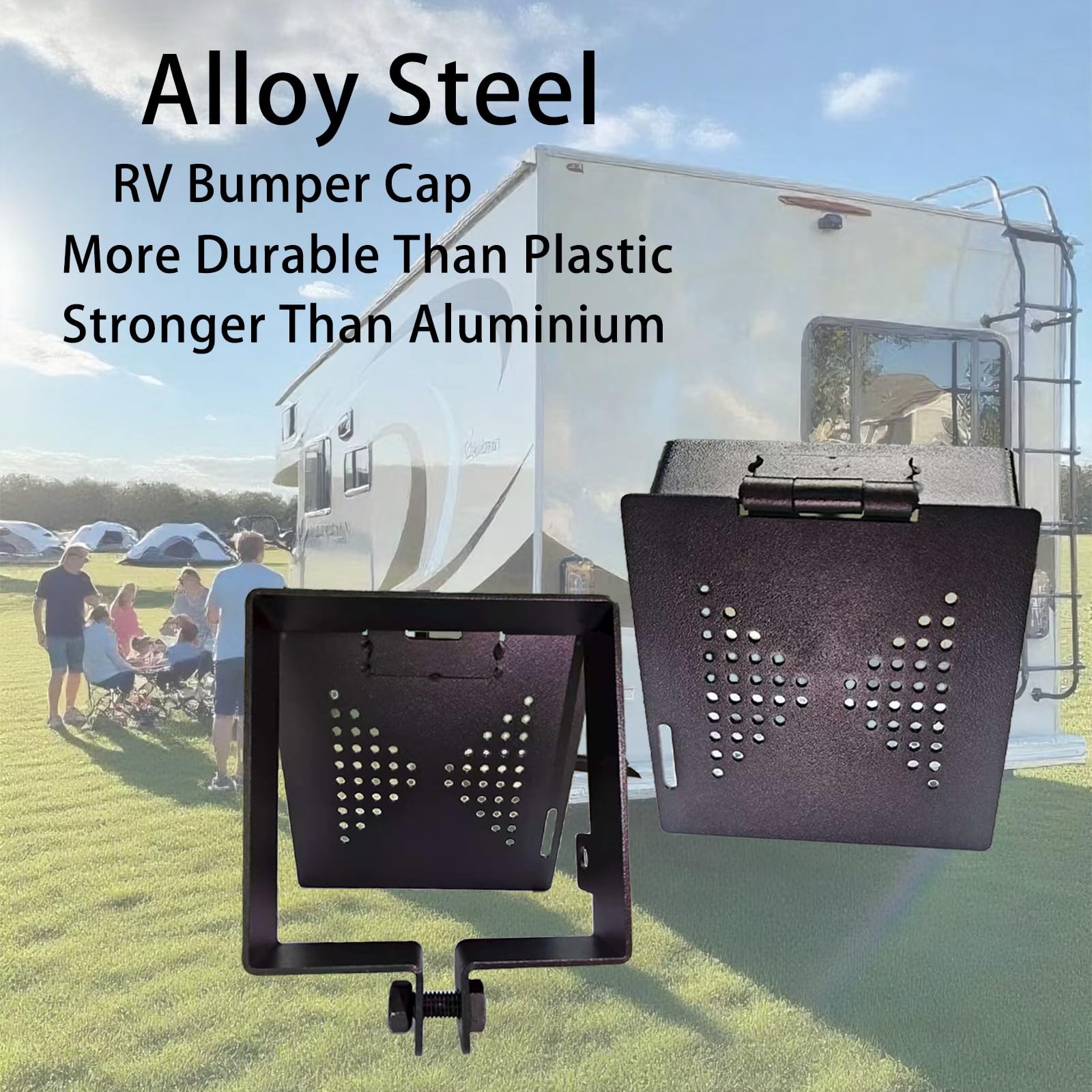JuyVerq 2 Pack RV Bumper End Cap, Premium Steel 4-Inch Square, Black