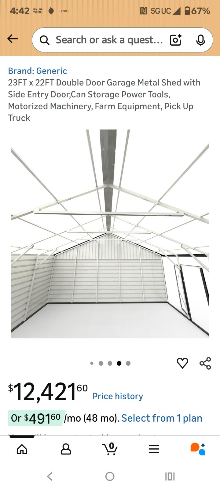22′ x 23′ x 13′ Metal Car Garage/Outdoor Storage Shed Galvanized Steel Barn