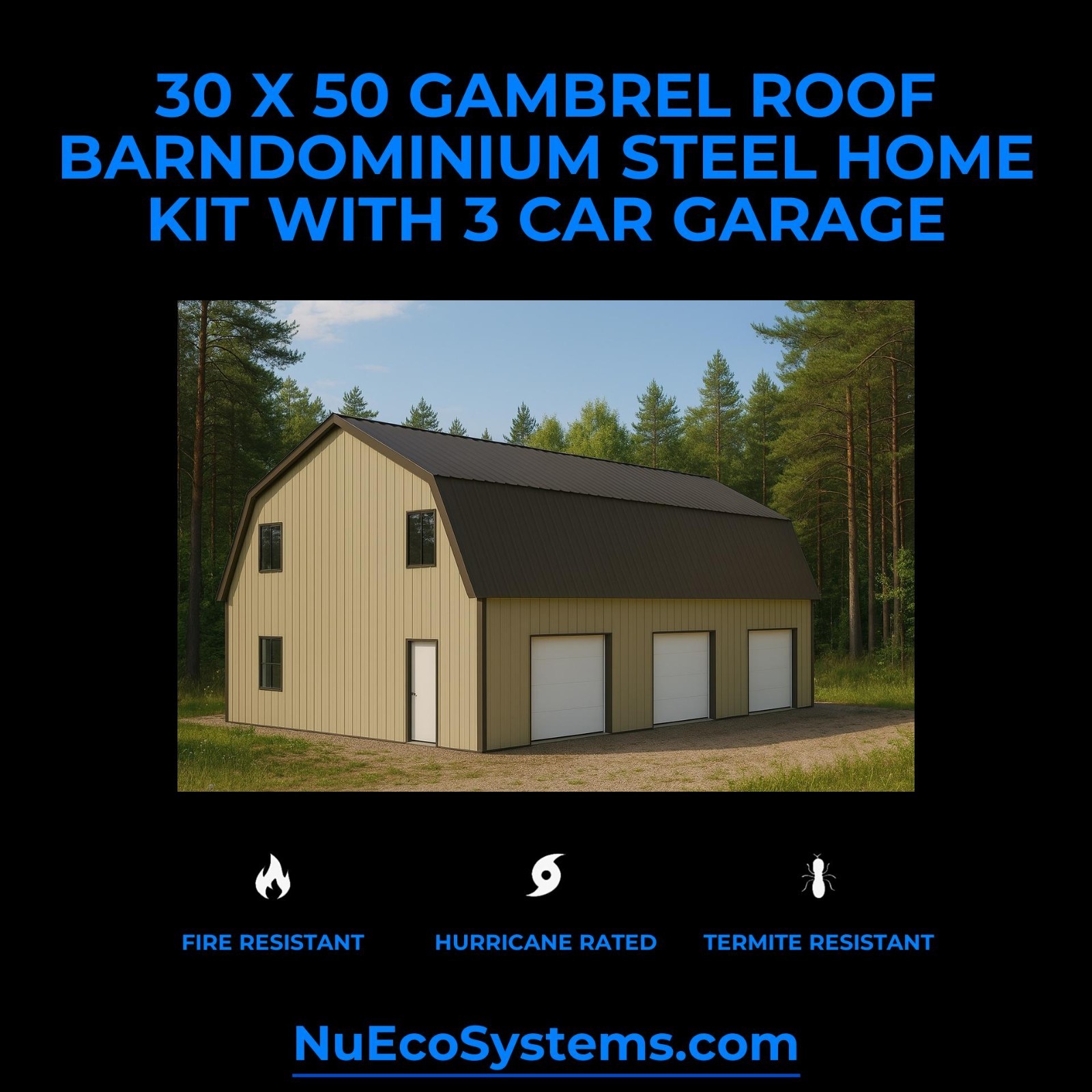 Easy and Affordable to Build 15 x 20 Gambrel Roof Cabin Kit, Made from Hurricane