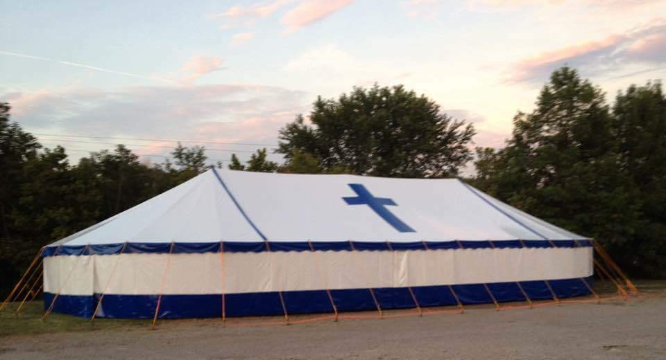 Church Tent 40’ X 60’ Pole Tent Complete with Sidewalls stakes and ropes