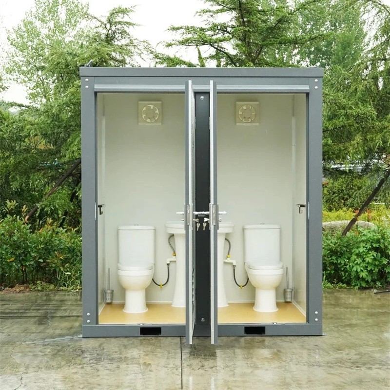 Bastone Dual Portable Restroom Mobile Toilet,2 Stall w/2 Sinks Toilets Bathroom