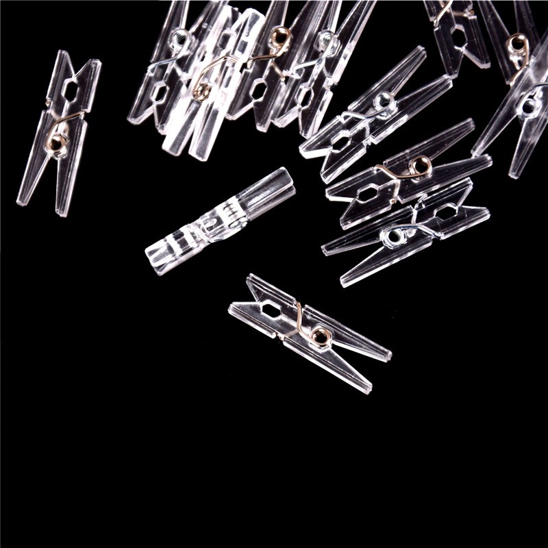 20pcs Mini Clear Plastic Doll Clothespin Photo Paper Peg Clips Laundry Hangers