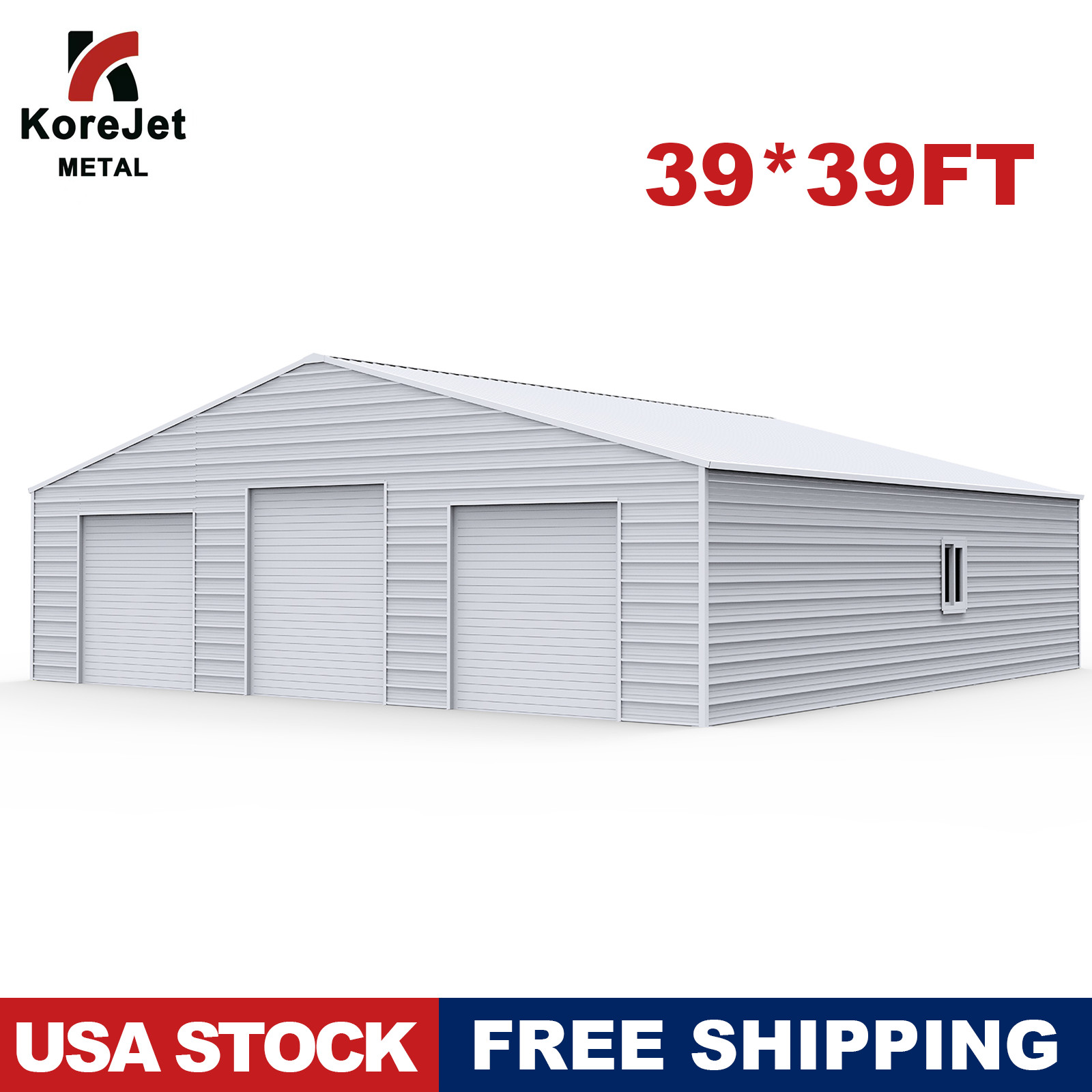39x39FT White Heavy Duty Metal Barn Steel Building 3 Rolling Doors Korejetmetal
