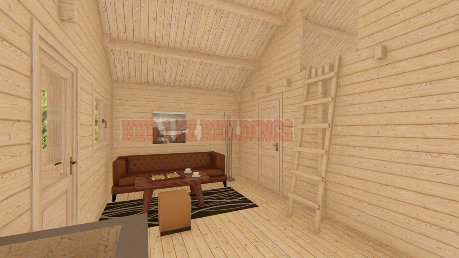 Gustav J68A 19 ft. 6 in x 19 ft. 6 in multi room log cabin style building kit