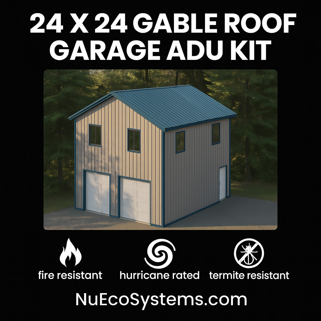 ADU KIT 24′ x 24′ Tall Lightweight Galvanized Steel Garage and Apartment Kit