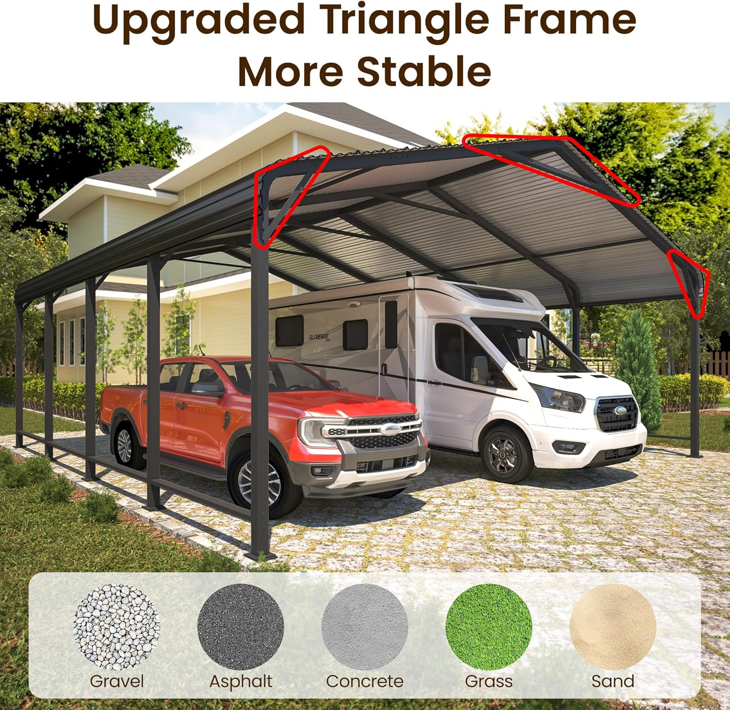20′ X 20′ Metal Carport with Updated Roof & Enhanced Base, Heavy Duty Canopy Car