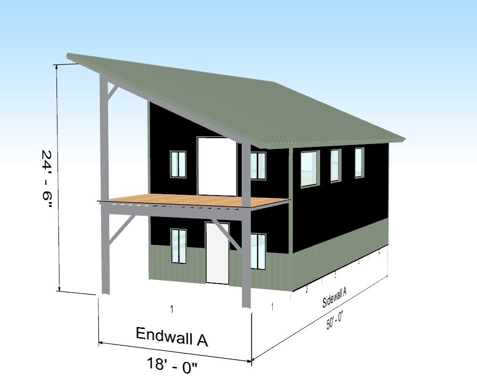 18 X 40 HURRICANE RATED 2 Story Single Slope Galvanized Steel Barndominium Kit
