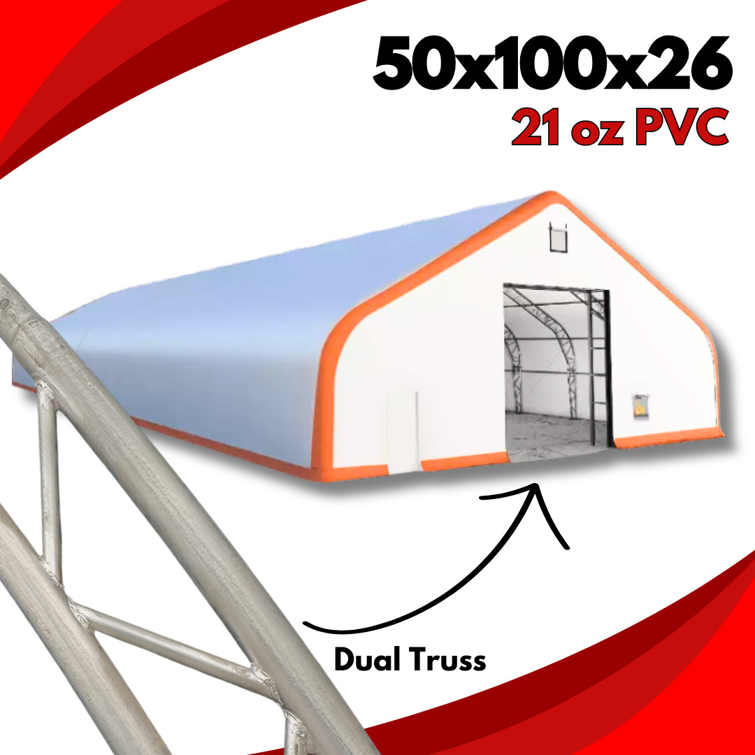 50x100x26 DUAL TRUSS *21oz PVC* Canvas Fabric Storage Building Shelter Barn Shop