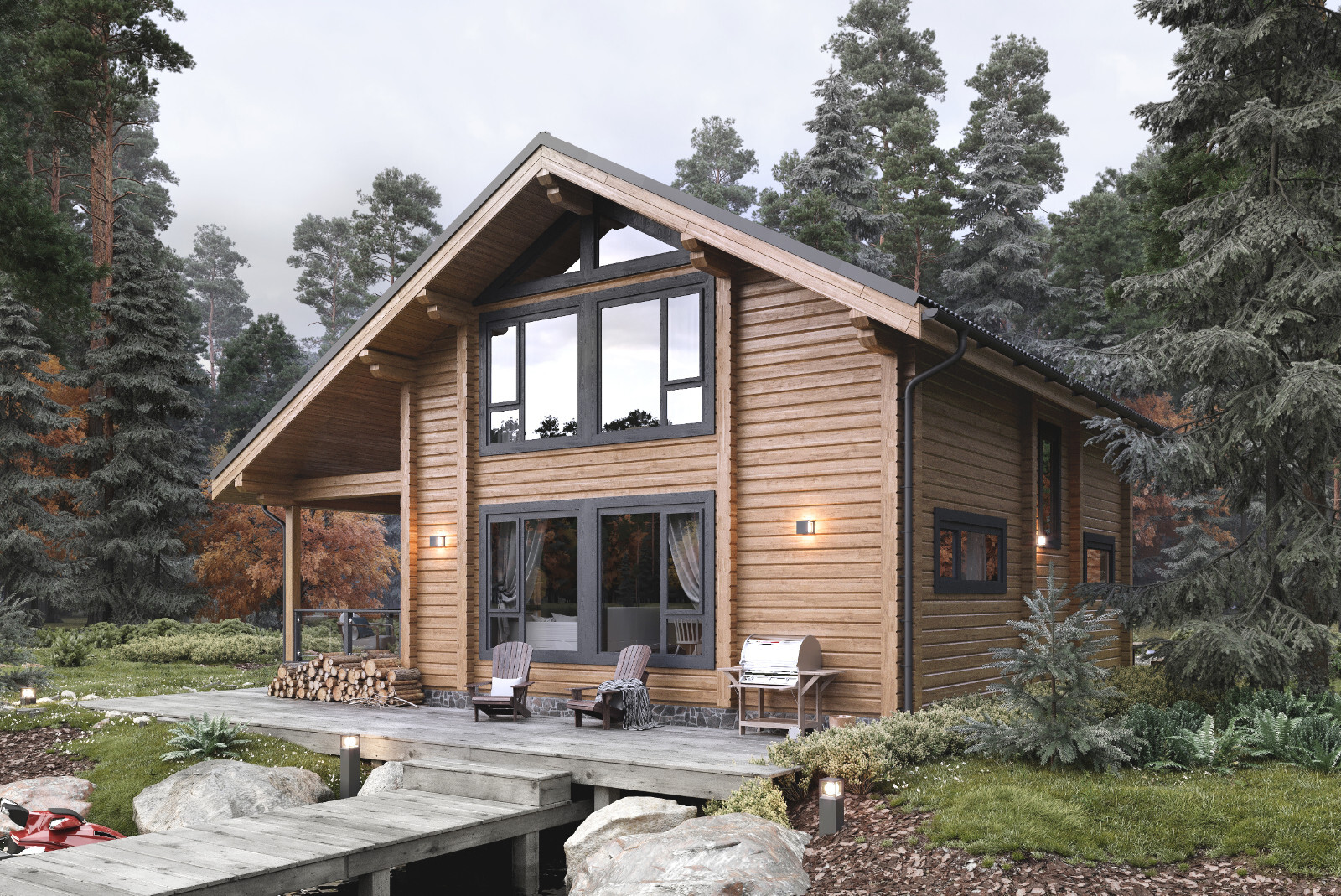 PREFAB LOG CABIN HOME KIT NATURAL WOOD 2045 ft² / 190 m² – DISCOUNT CARD 3% off