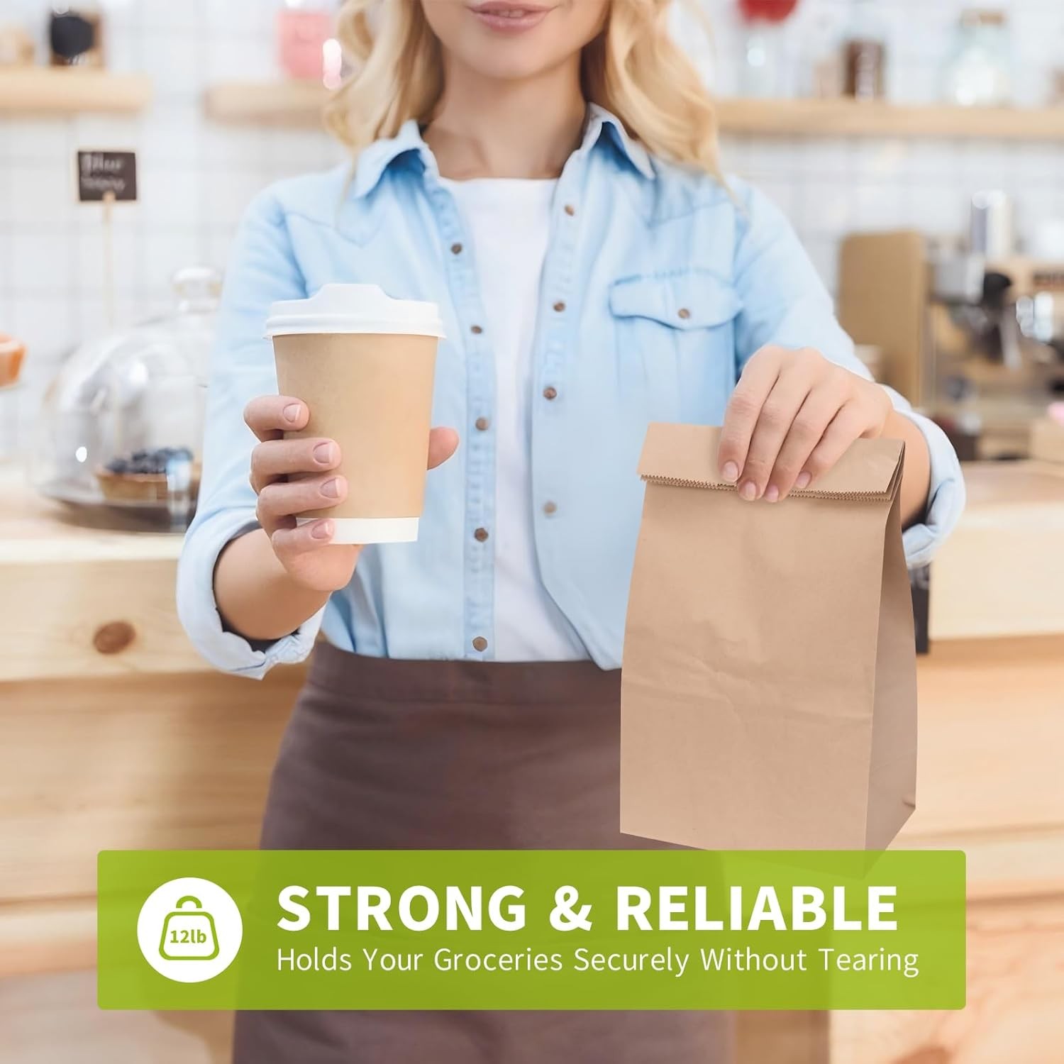 50 Pcs 12 Lb 13 x 7 x 4.5″ Brown Paper Lunch Bags Large Durable Paper Bags Bulk
