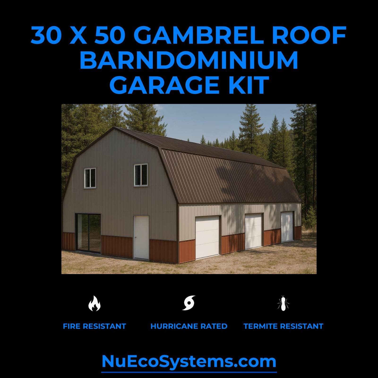 Easy and Affordable to Build 15 x 20 Gambrel Roof Cabin Kit, Made from Hurricane
