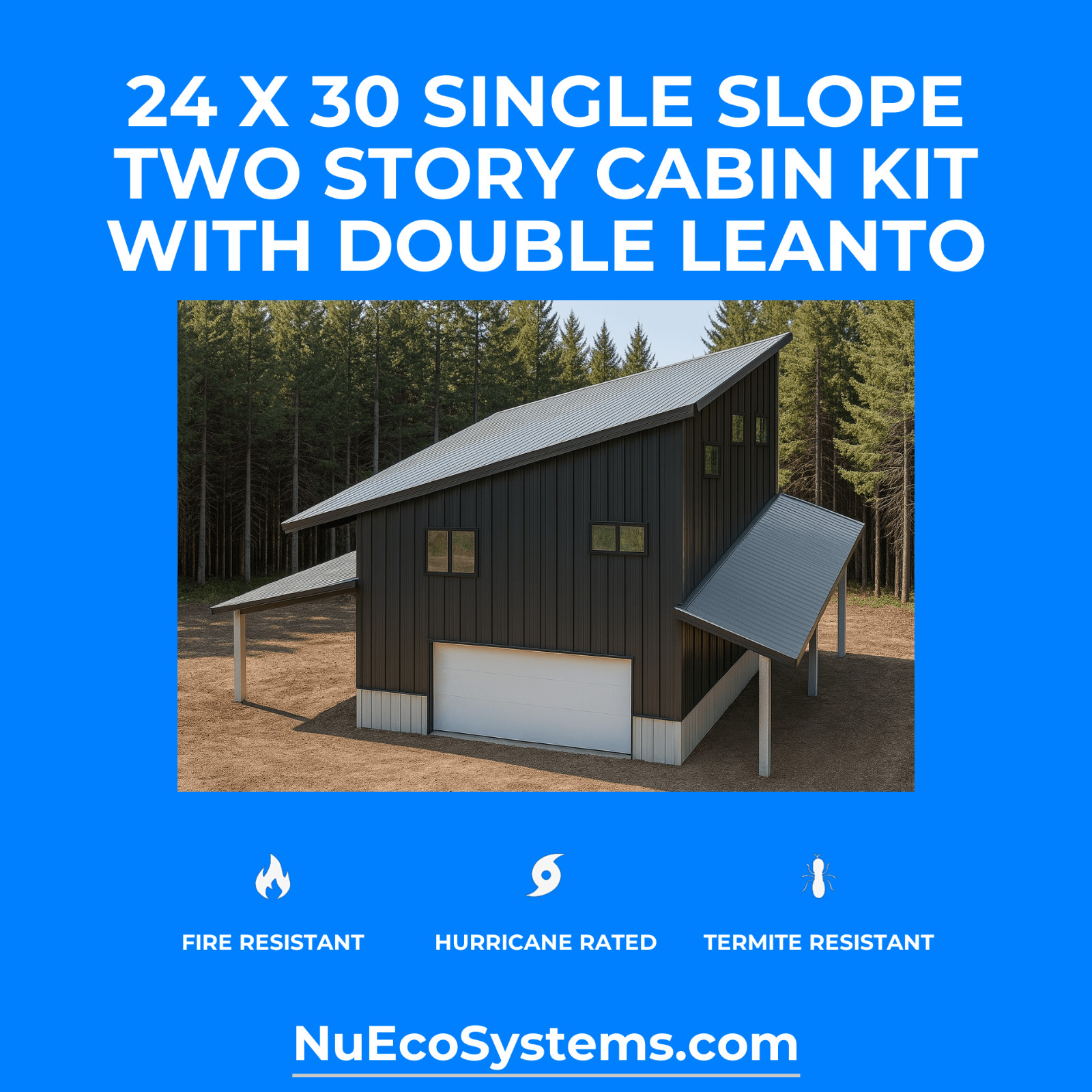 US Made Galvanized Steel 20 x 39 On & Off Grid Cabin Kit Covered Patio