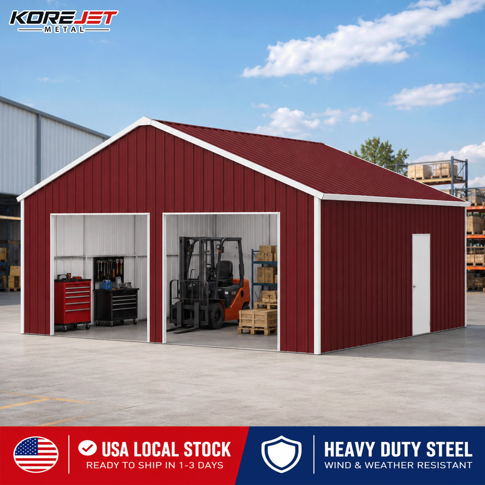 45 x 25FT Metal Garage Barn Shed Durable Outdoor Steel Structure Storage Shed