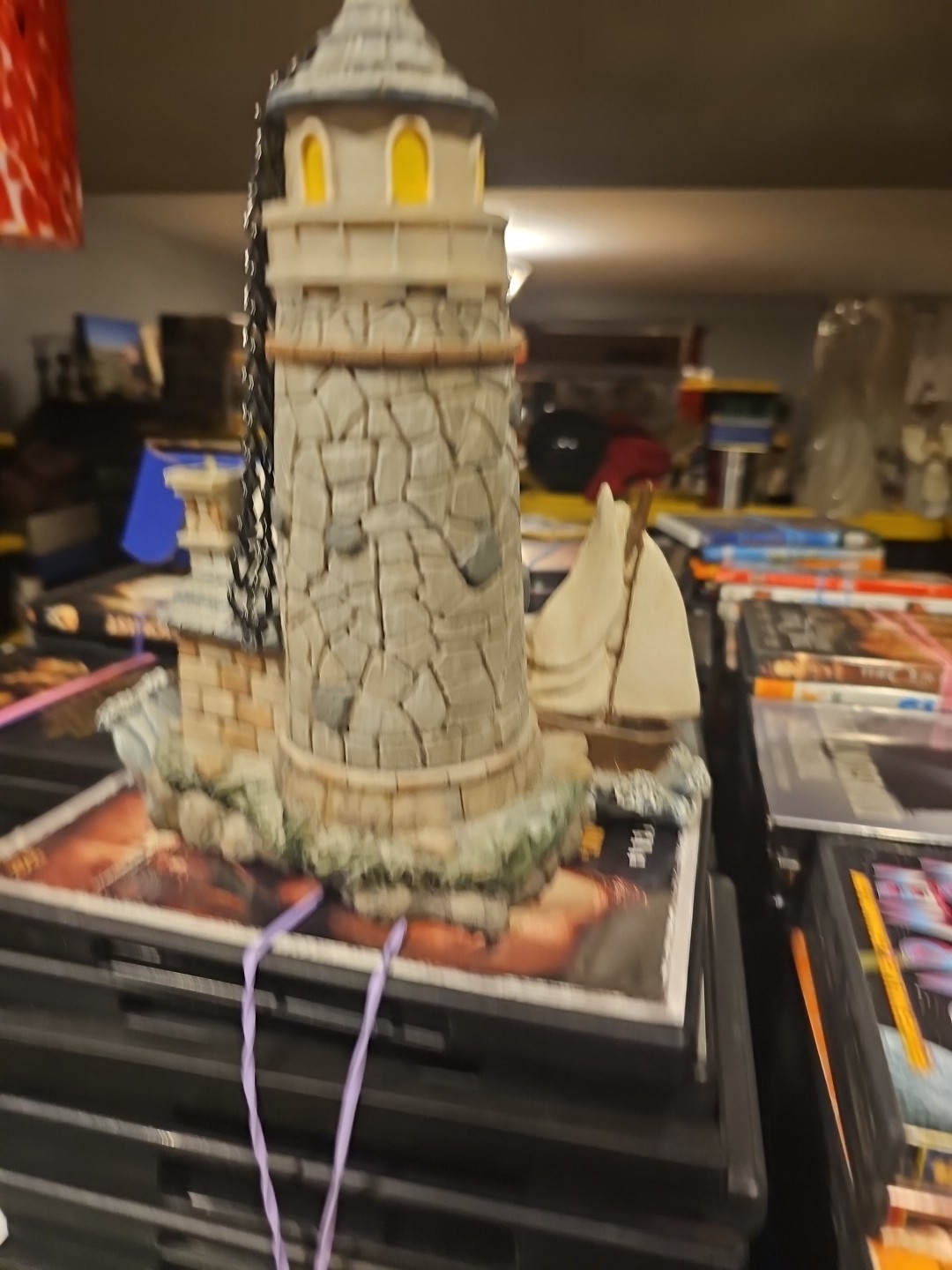Graystone Lighthouse Sailboat And Waves With Hanging Chain