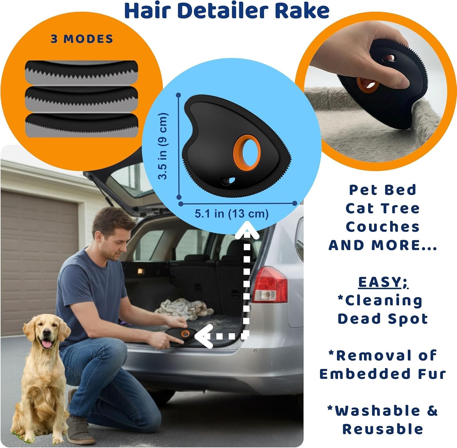 3-IN-1 PET HAIR REMOVAL TOOL LINT REMOVER FOR CAR INTERIOR & FURNITURE DETAILING