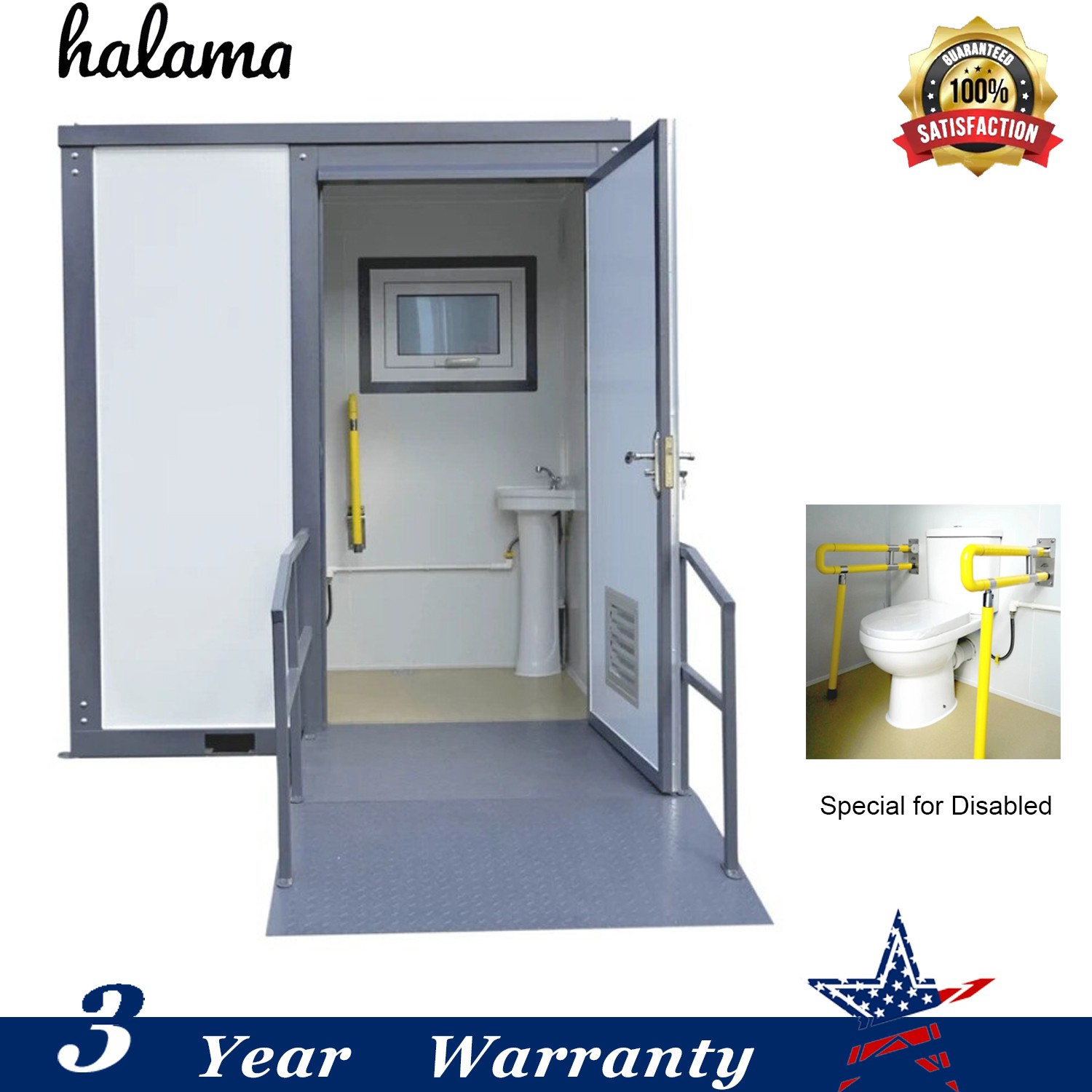 Portable Mobile Restroom Toilet w/ Sink for Disabled Wheelchair Accessiable