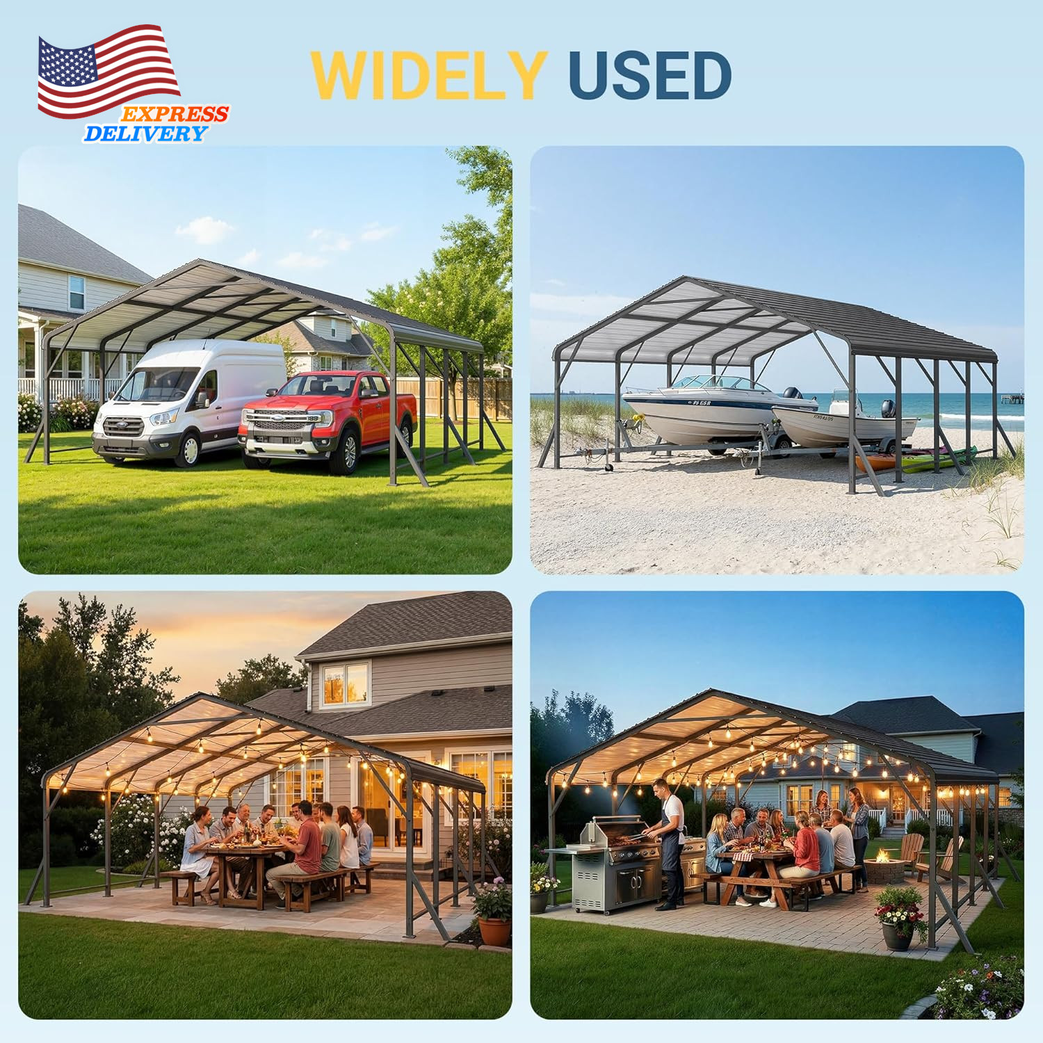 20X20 FT Metal Carport Updated Roof & Enhanced Base Heavy Duty Carport Garage