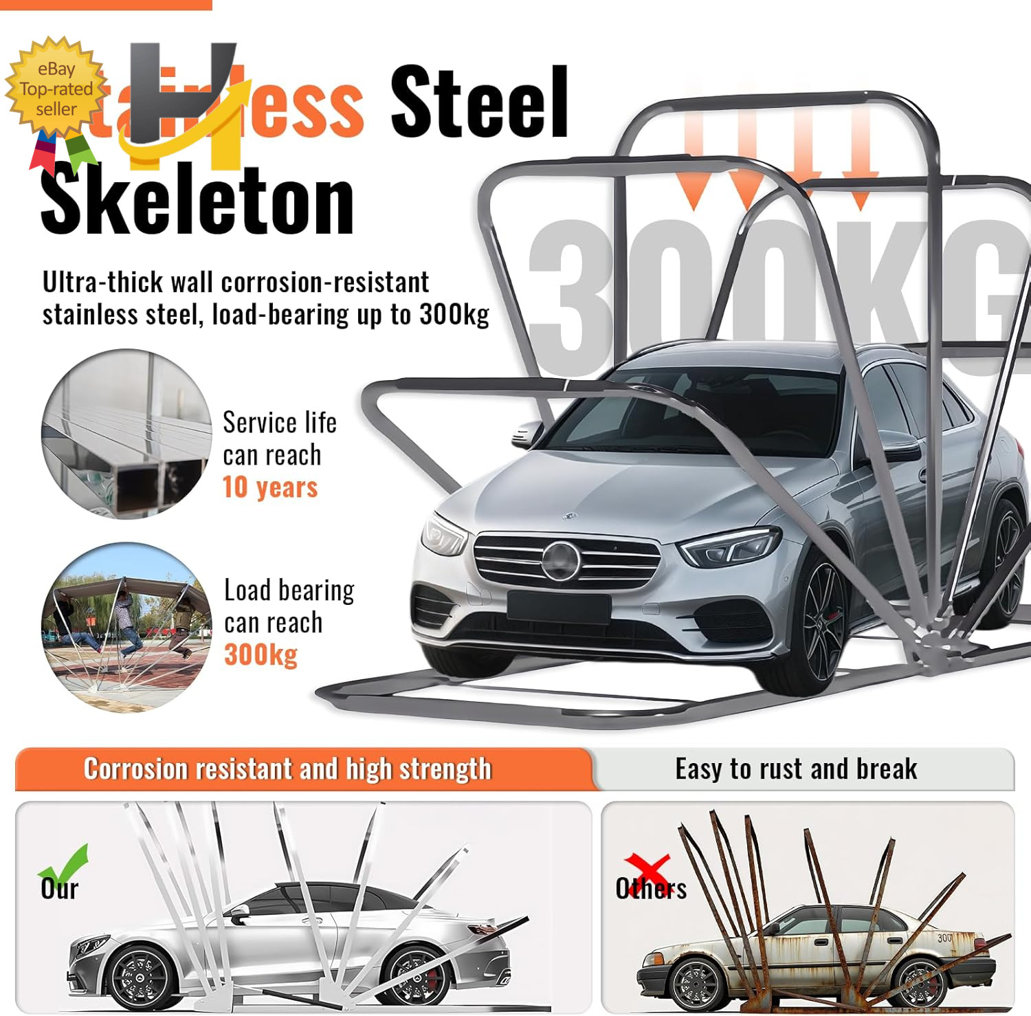 Retractable Carport Semi-Automatic Foldable Car Port Stainless Steel Portable Ga