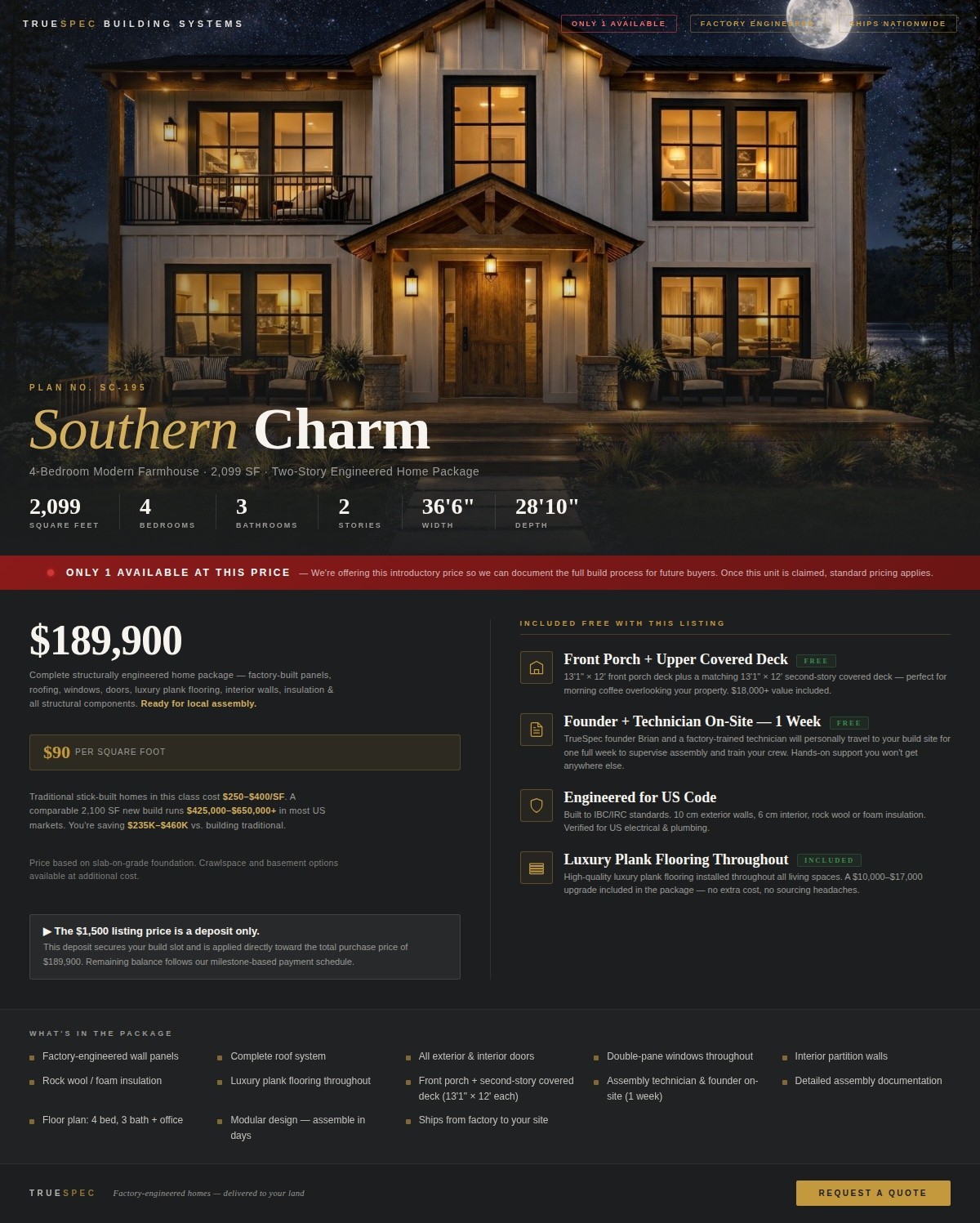 2,099 SF Modern Farmhouse Prefab Home 4 Bed 3 Bath $149,900 Prefab Home Package