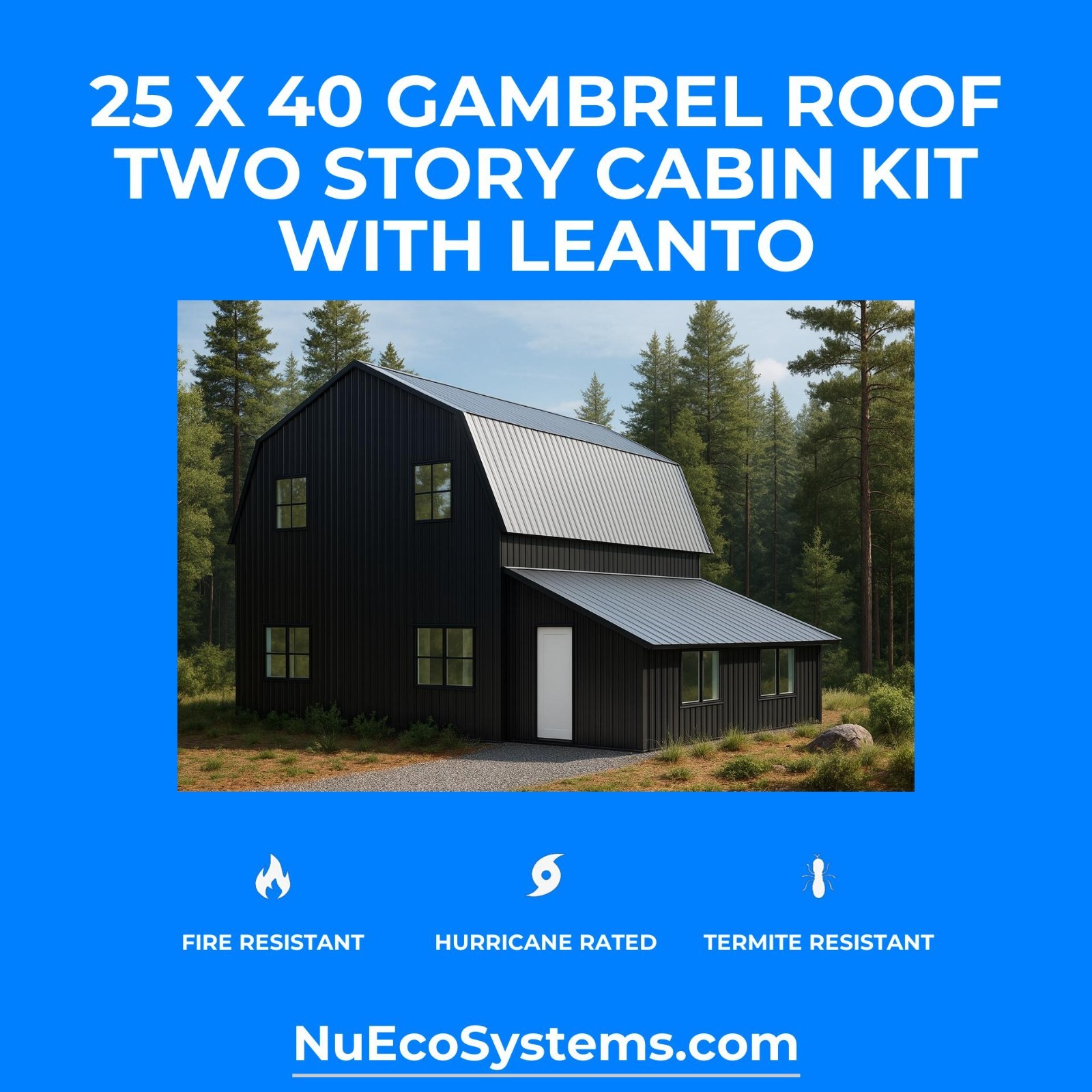 US Made Galvanized Steel 20 x 39 On & Off Grid Cabin Kit Covered Patio